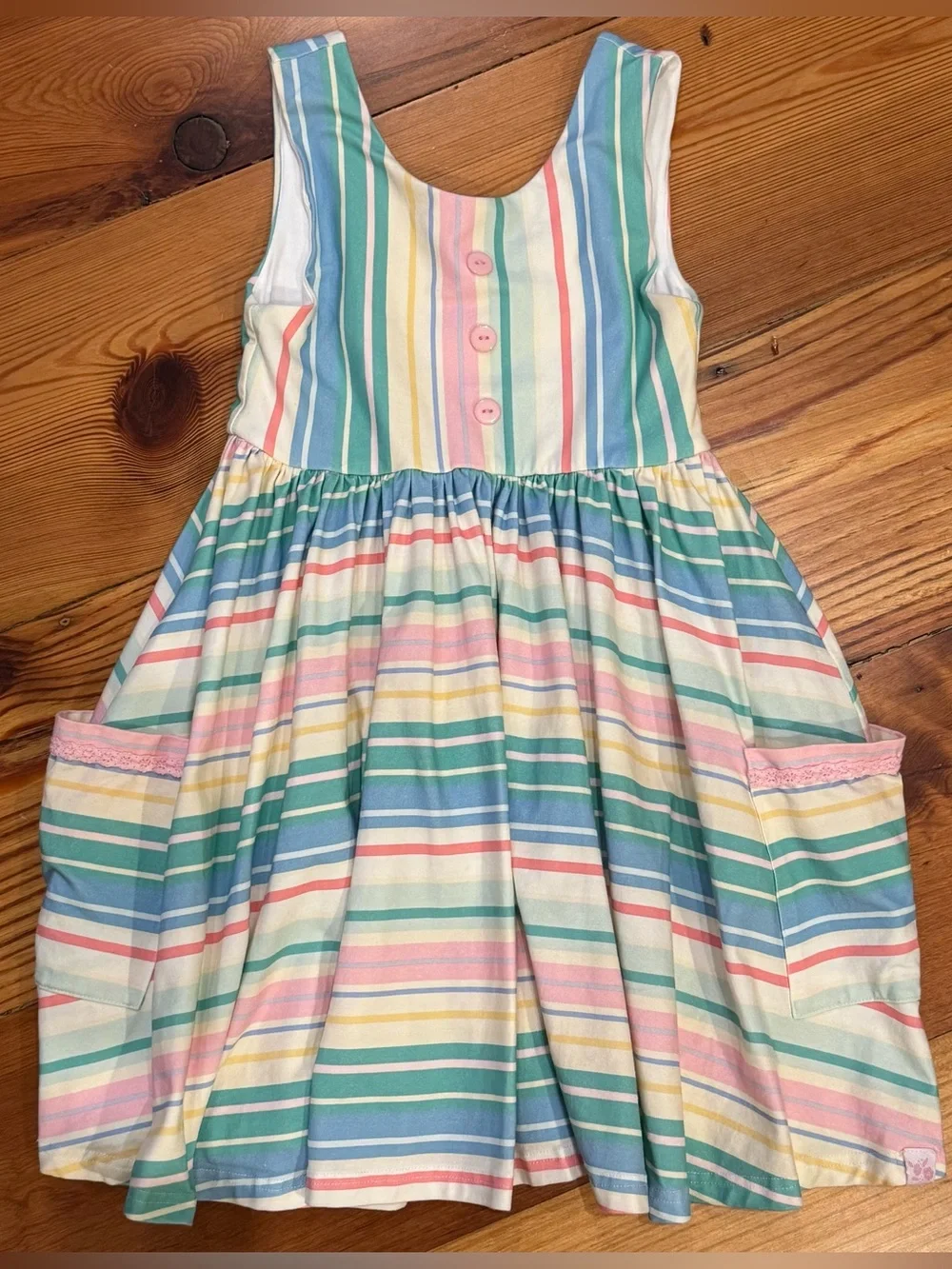 SweetHoney Girls Pastel Multi-Stripe Sleeveless Cotton Dress Size 10 - Picture 2 of 9